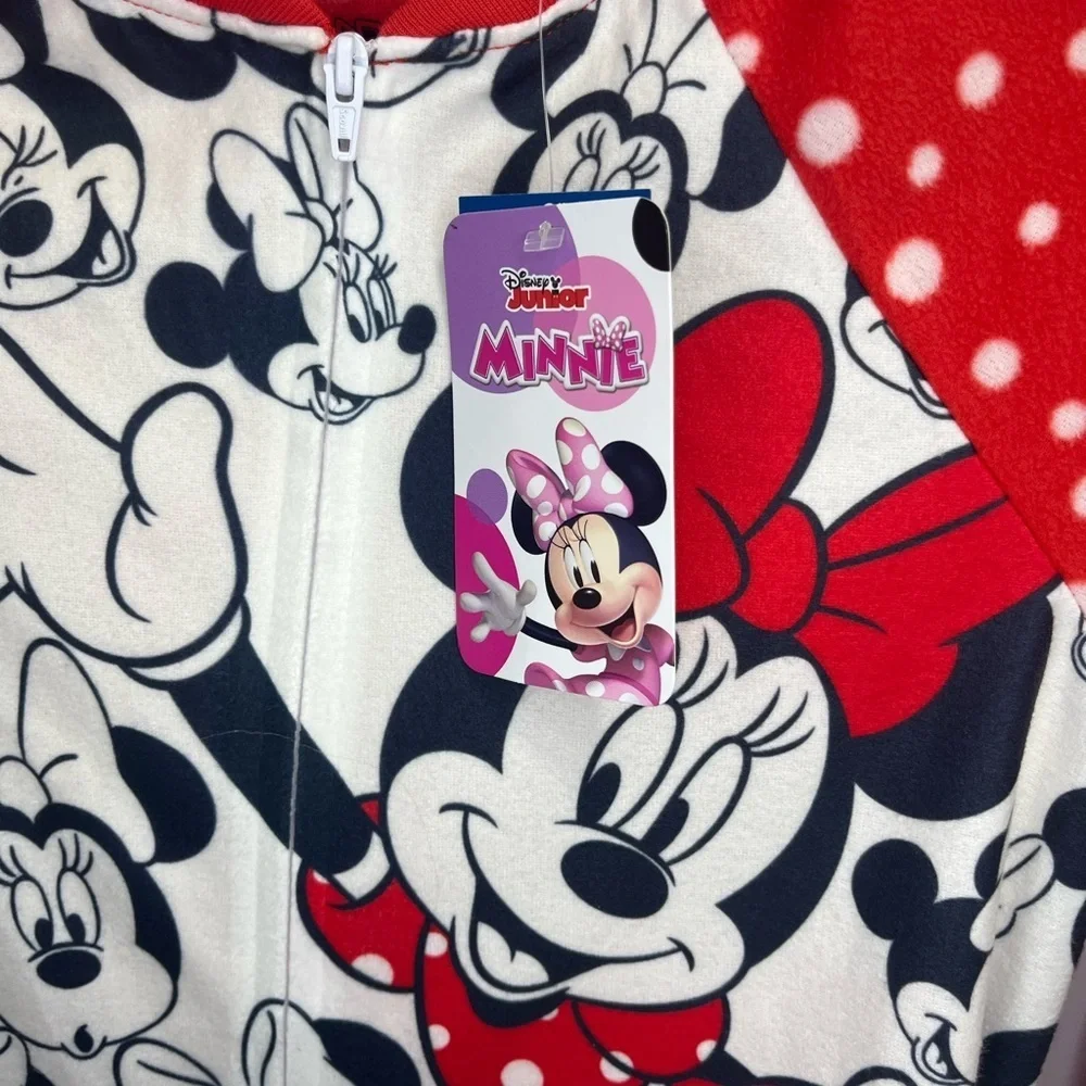 NEW Disney Minnie Mouse Red Black and White Kids Footie Fleece Pajamas